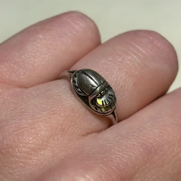 Vtg Sterling Scarab Ring Hand Carved Egyptian Revival - Picture 3 of 8